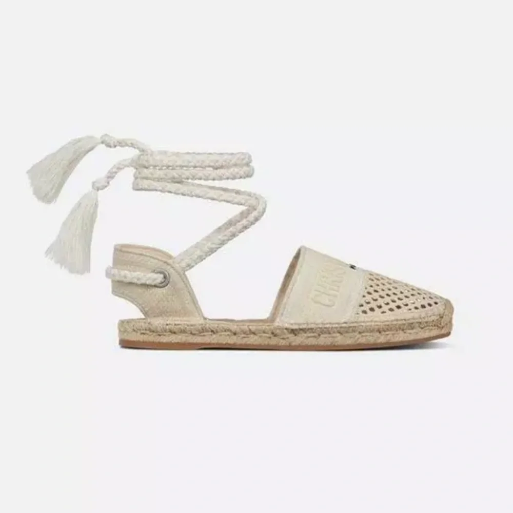 Dior Cream Espadrille Lace-Up Sandals